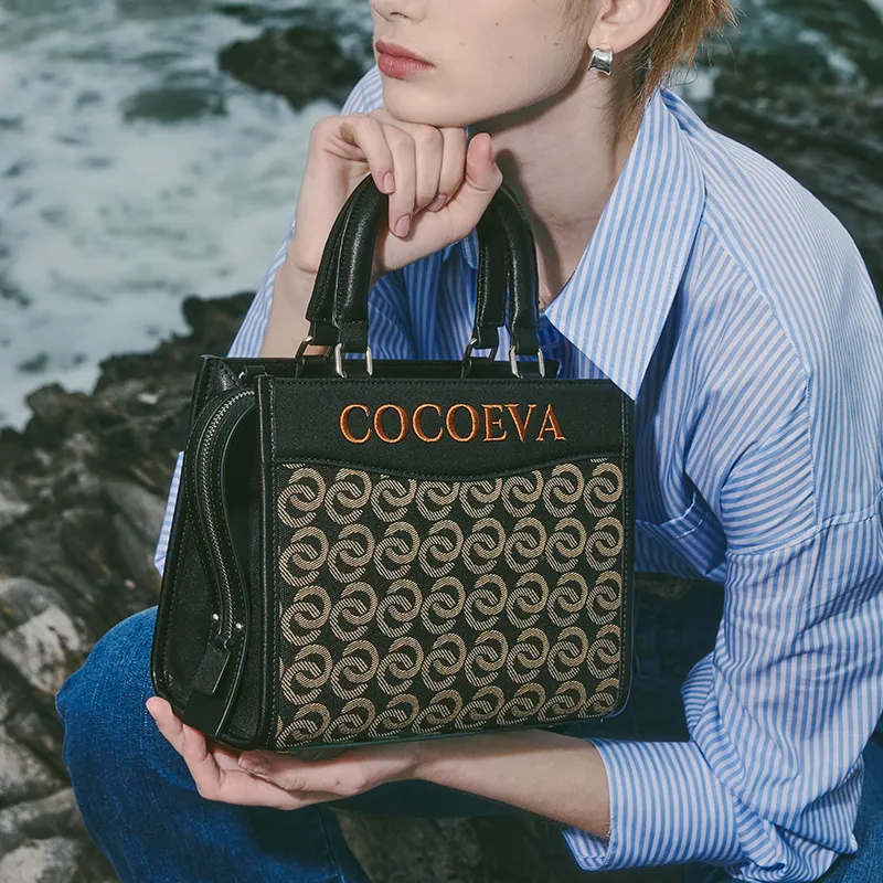 COCOEVA PVC Tote Bag, Commute Bag, One Shoulder Handbag Women's Black-3