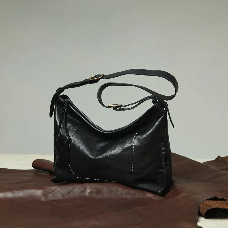 COCOEVA Crystal Vegetable Tanned Leather Shoulder Bag Crossbody Bag Women's Coffee/Black-9