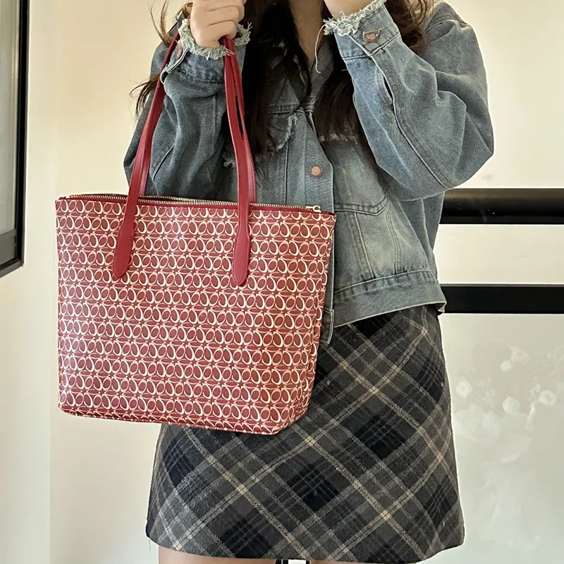 COCOEVA PVC & PU Tote Bag, Shopping Bag, Shoulder Bag Women's Lucky Red/Brown Coral-3