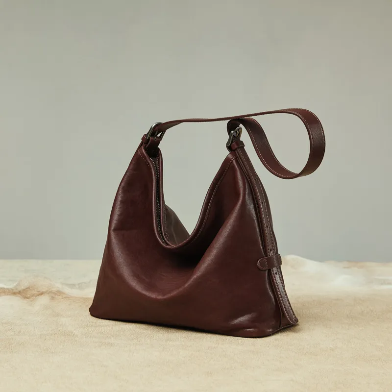 COCOEVA Top Grain Cow Leather Shoulder Bag Crossbody Bag Medium Size Women's Black/Coffee-8