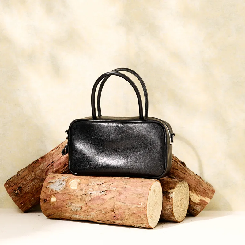 COCOEVA Cow Leather Handbag Regular Women's Black/Coffee-2