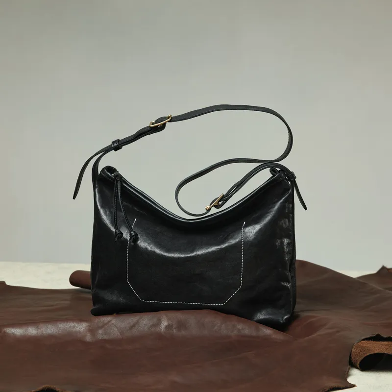 COCOEVA Crystal Vegetable Tanned Leather Shoulder Bag Crossbody Bag Women's Coffee/Black-8