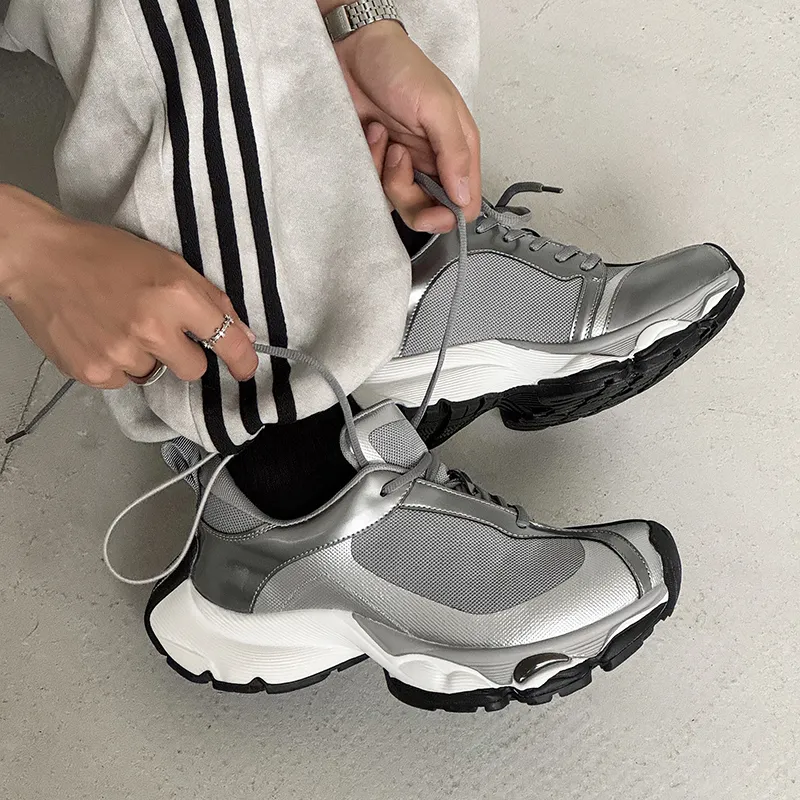 MUPPLE Slip Resistant, Abrasion Resistant, Breathable, Height Increasing Cushioning Low Top Chunky Sneakers Unisex-12