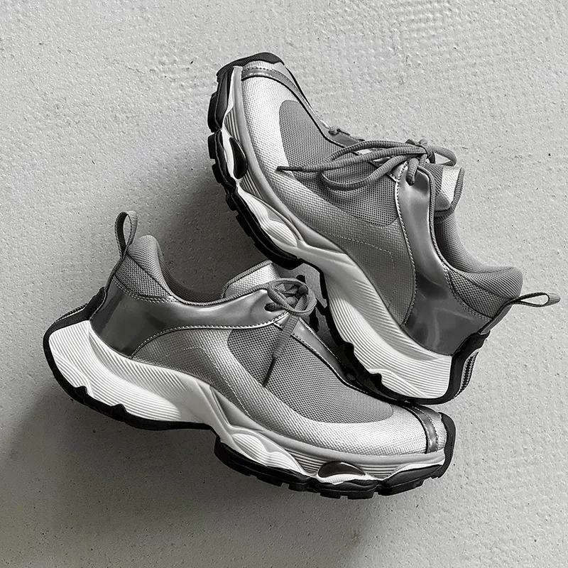 MUPPLE Slip Resistant, Abrasion Resistant, Breathable, Height Increasing Cushioning Low Top Chunky Sneakers Unisex-9