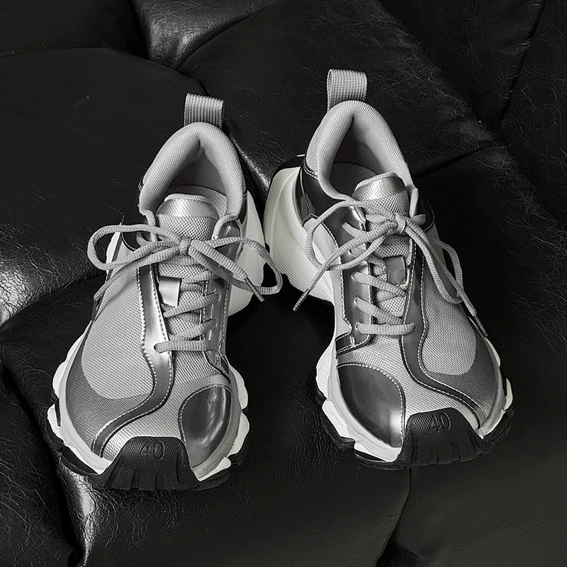 MUPPLE Slip Resistant, Abrasion Resistant, Breathable, Height Increasing Cushioning Low Top Chunky Sneakers Unisex-10