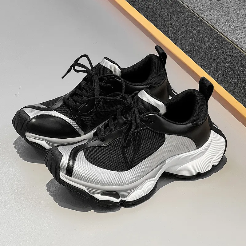 MUPPLE Slip Resistant, Abrasion Resistant, Breathable, Height Increasing Cushioning Low Top Chunky Sneakers Unisex-1