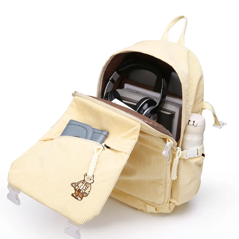 Ceion Keust Corduroy Backpack Medium Size Unisex Multicolor-5