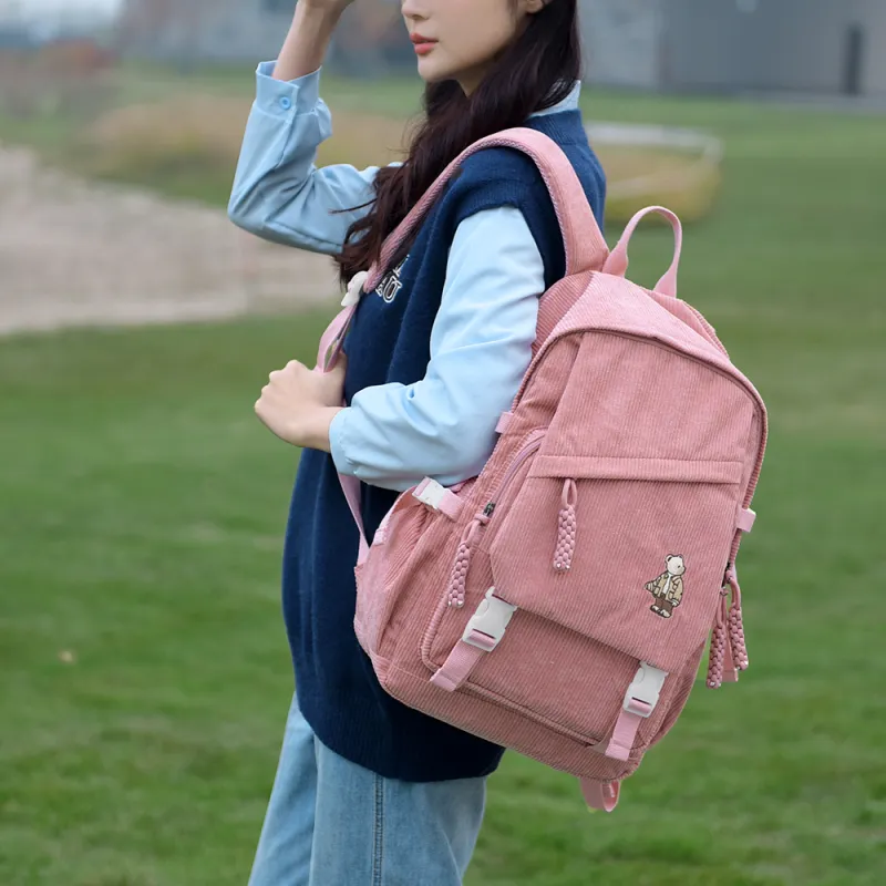 Ceion Keust Corduroy Backpack Medium Size Unisex Multicolor-18