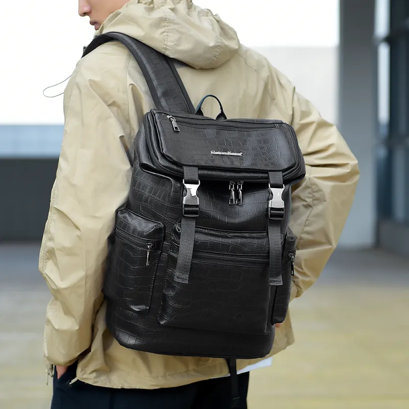 Ceion Keust PU Fabric Backpack Regular Unisex Crocodile Pattern/Diamond Pattern-5