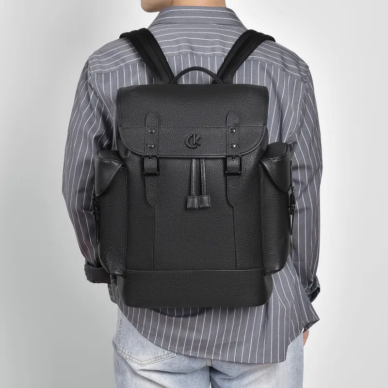 Ceion Keust Cow Leather Backpack Large Size Men's Black-6