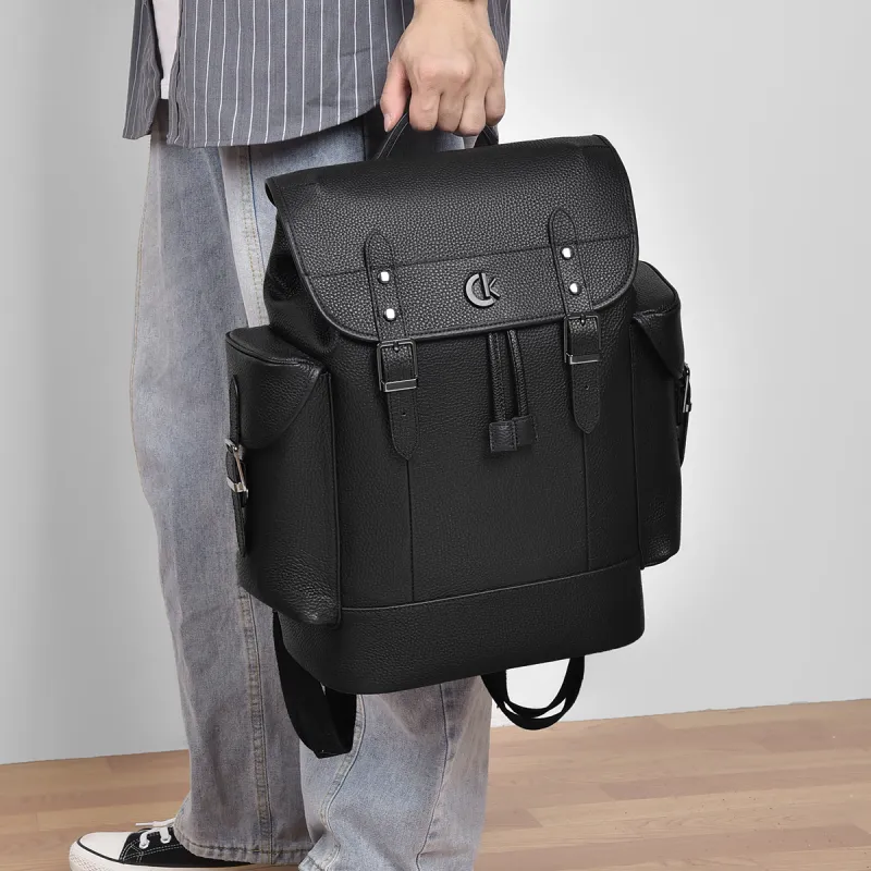 Ceion Keust Cow Leather Backpack Large Size Men's Black-8