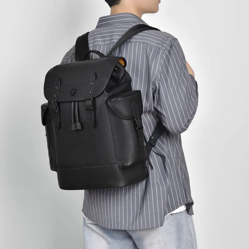 Ceion Keust Cow Leather Backpack Large Size Men's Black-5