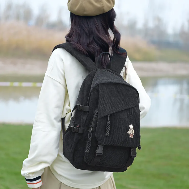 Ceion Keust Corduroy Backpack Medium Size Unisex Multicolor-10