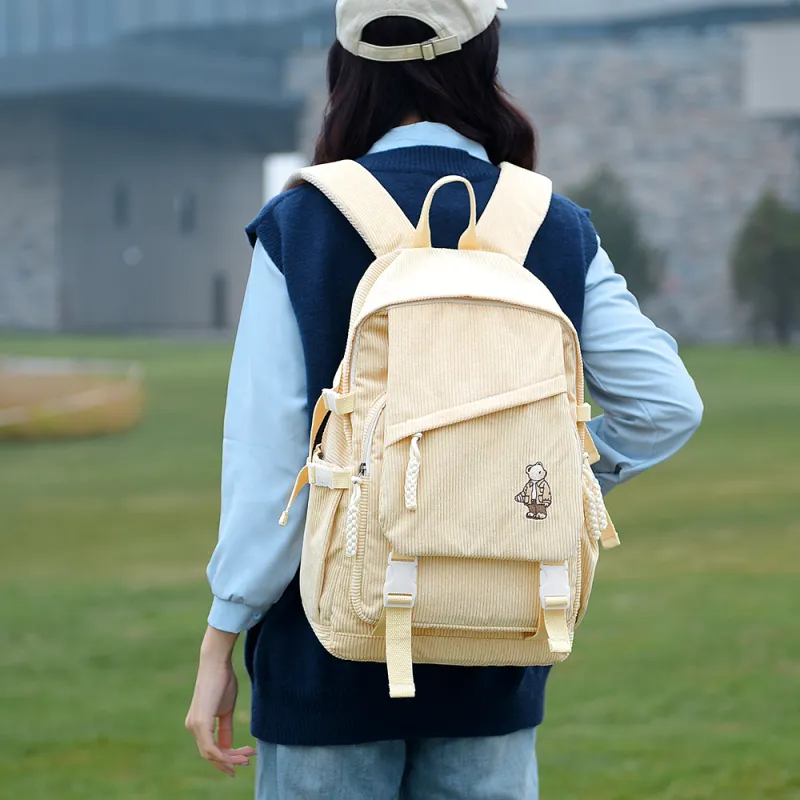 Ceion Keust Corduroy Backpack Medium Size Unisex Multicolor-6