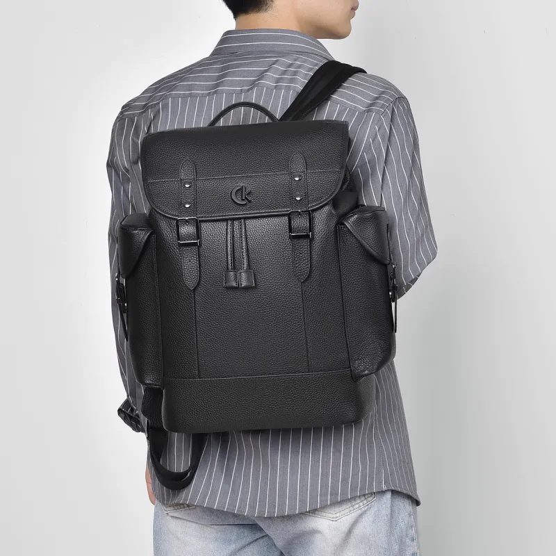 Ceion Keust Cow Leather Backpack Large Size Men's Black-9