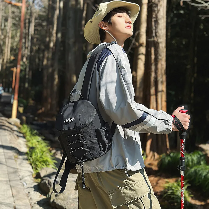 Ceion Keust Waterproof Nylon Fabric Outdoor Travel Commute Backpack Regular Unisex Black Khaki-1