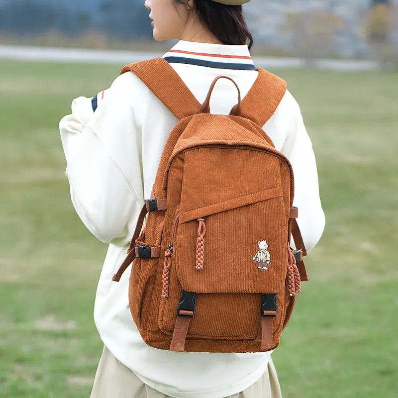 Ceion Keust Corduroy Backpack Medium Size Unisex Multicolor-14