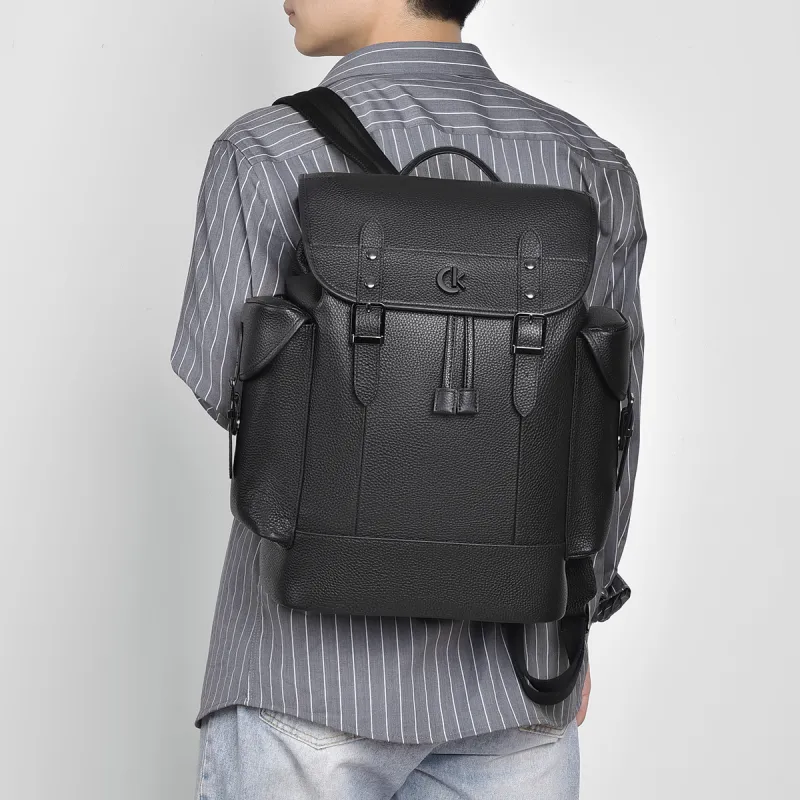 Ceion Keust Cow Leather Backpack Large Size Men's Black-7