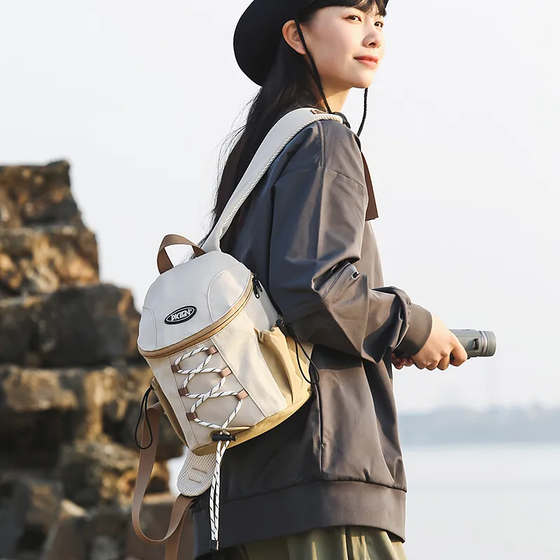 Ceion Keust Waterproof Nylon Fabric Outdoor Travel Commute Backpack Regular Unisex Black Khaki-4