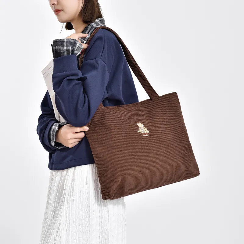 Ceion Keust Corduroy Tote Bag, Shopping Bag, Handbag, Shoulder Bag Women's Multicolor-5
