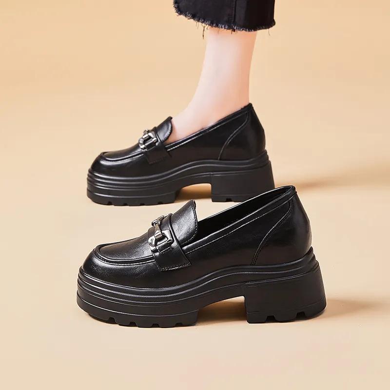 Baibianzhiheren Loafers 6.5cm Women's Black-5