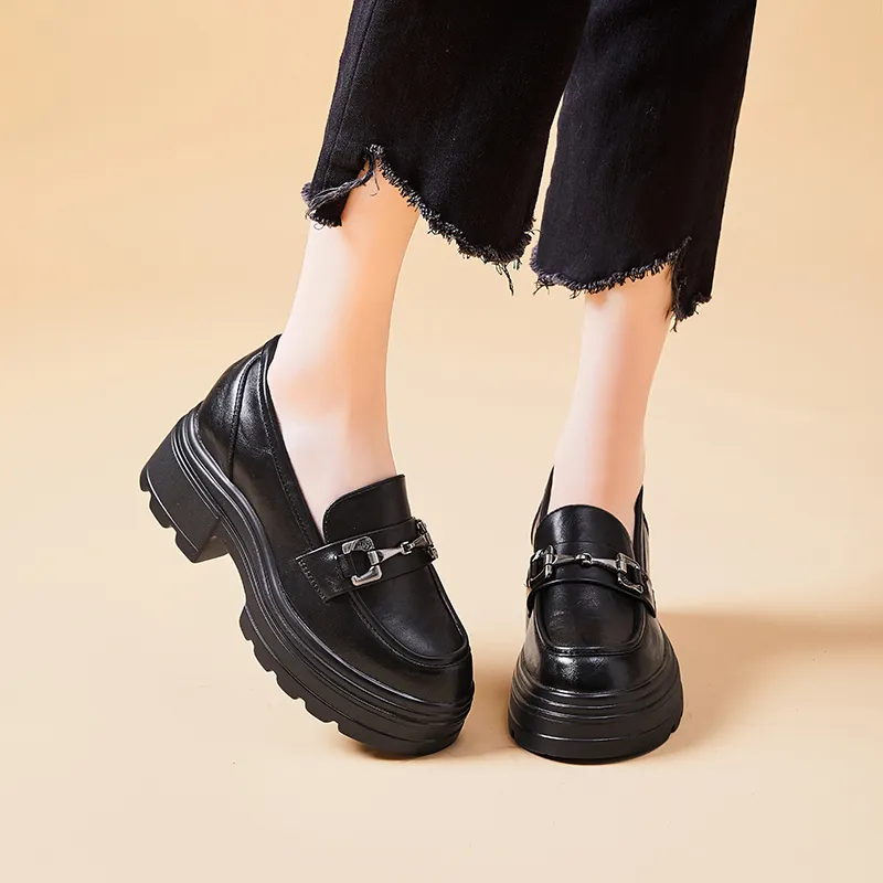Baibianzhiheren Loafers 6.5cm Women's Black-2