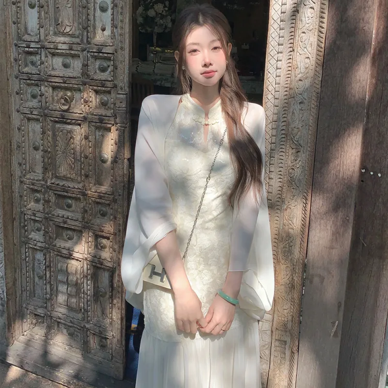 KUNZHUDAXIANG Skirt Set Women's Beige-9
