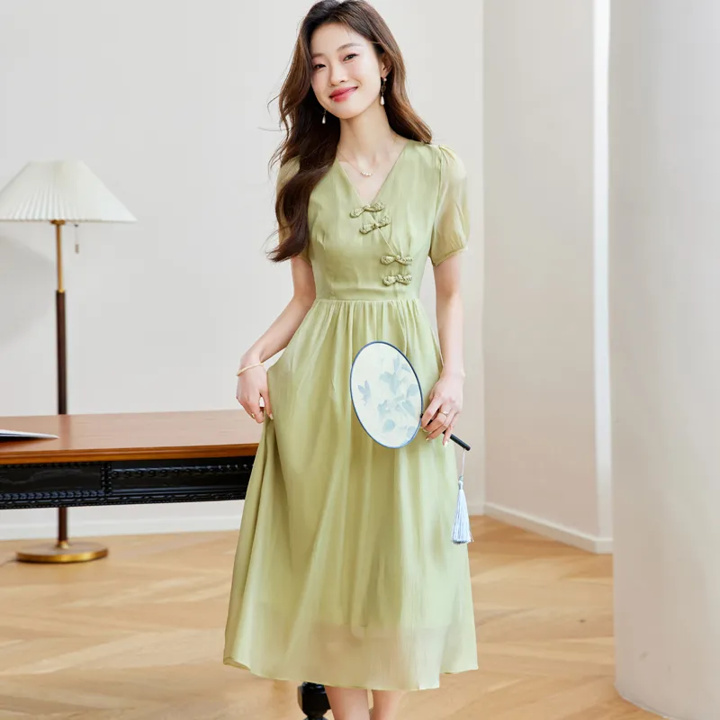 PIERRE CARDIN Short Sleeved Dress Women's Mustard Green-1