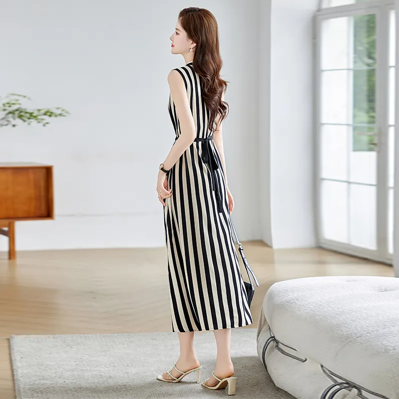 PIERRE CARDIN Sleeveless Dress Women's Black White Stripes-1