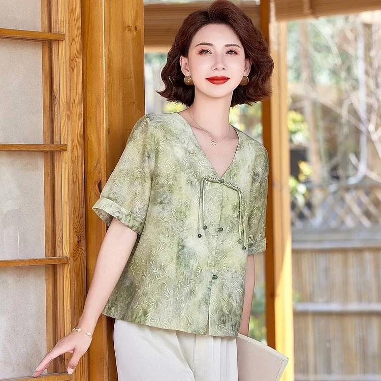 PIERRE CARDIN Chiffon Shirt Women's Green-4