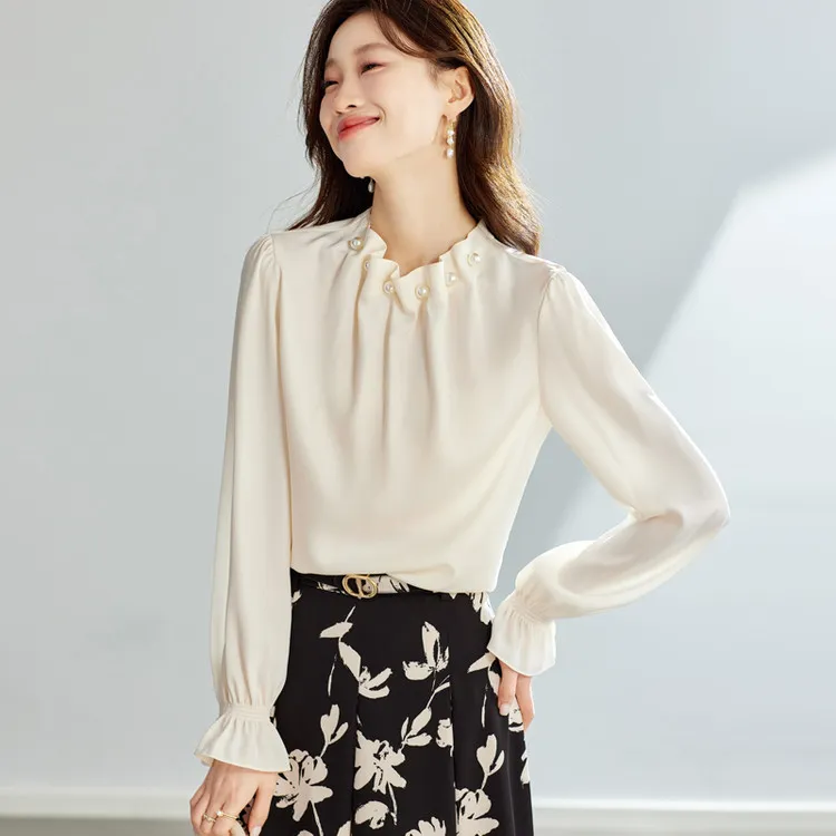 PIERRE CARDIN Lace Blouse Women's Beige Apricot-1