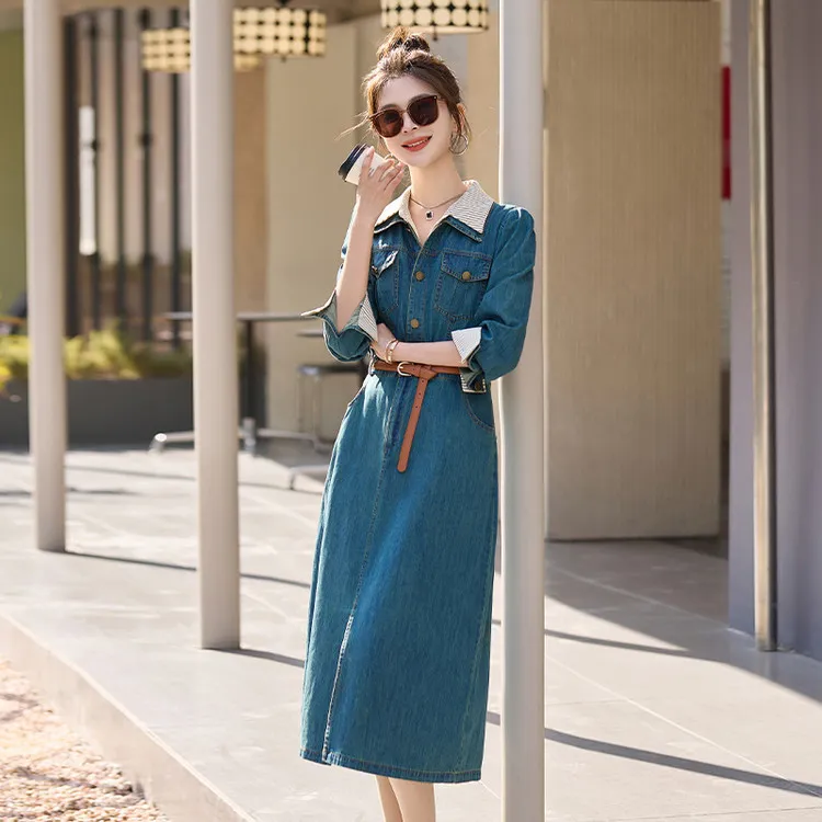 PIERRE CARDIN Long Sleeved Dresses Women's Denim-4
