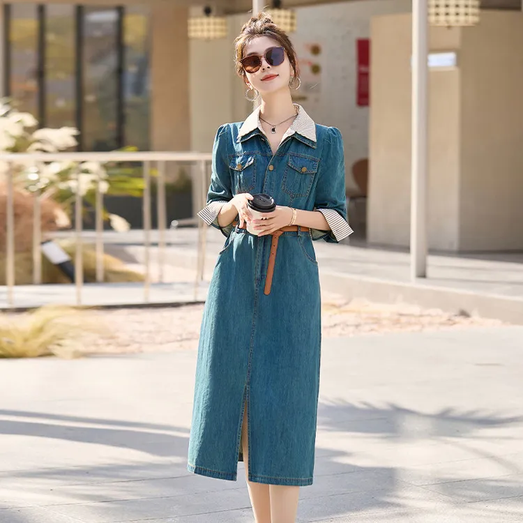 PIERRE CARDIN Long Sleeved Dresses Women's Denim-5