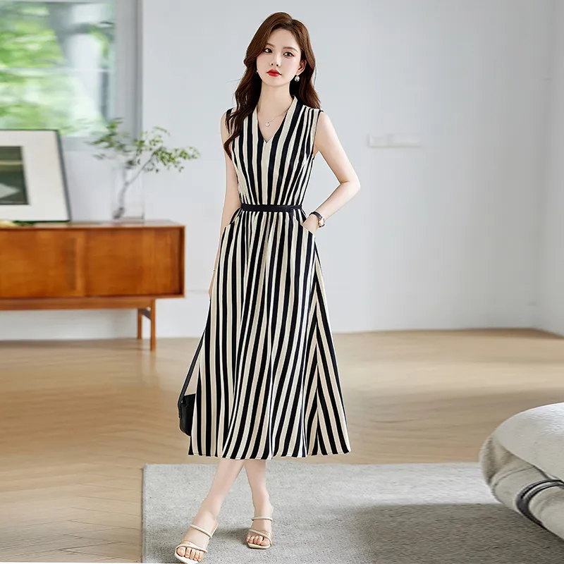 PIERRE CARDIN Sleeveless Dress Women's Black White Stripes-5