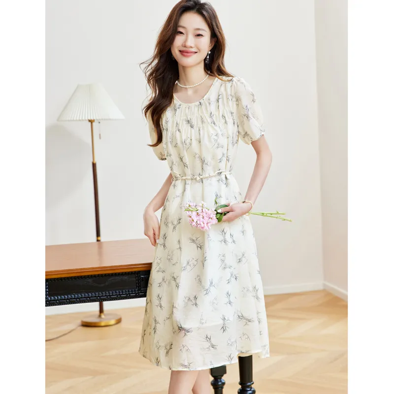 PIERRE CARDIN Short Sleeved Dress Women's Ginkgo Bamboo Leaf-3