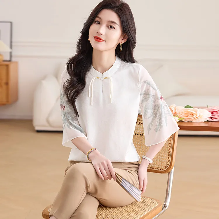 PIERRE CARDIN Chiffon Shirts Women's White-4