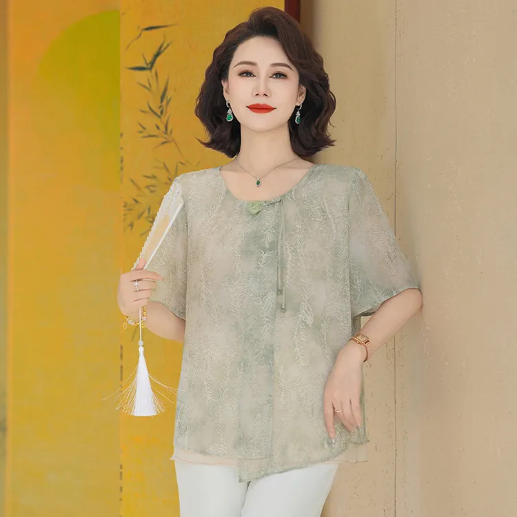 PIERRE CARDIN Chiffon Shirt Women's Green-3