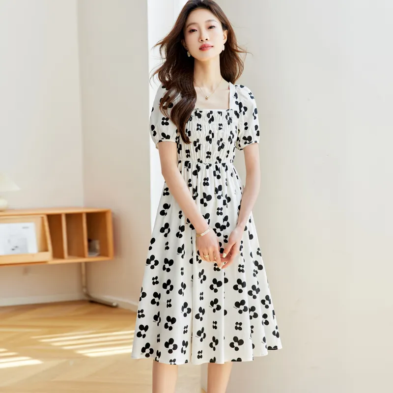 PIERRE CARDIN Short Sleeved Dress Women's Beige Apricot Black Floral-1