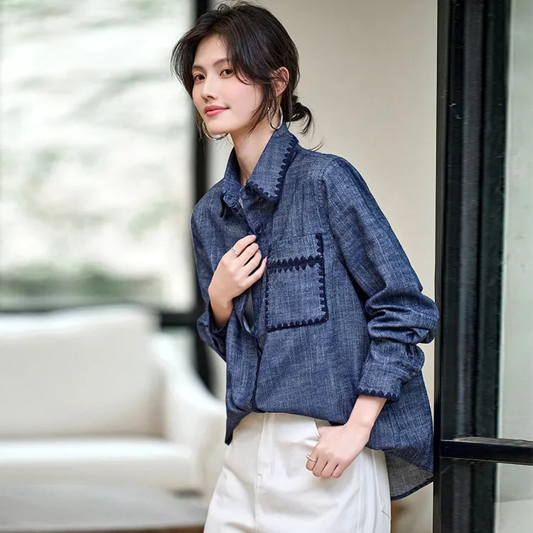 PIERRE CARDIN Shirt Women's Denim Blue-3