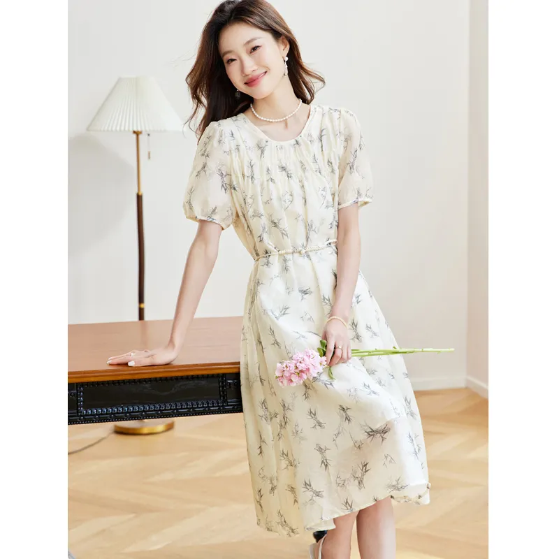 PIERRE CARDIN Short Sleeved Dress Women's Ginkgo Bamboo Leaf-2