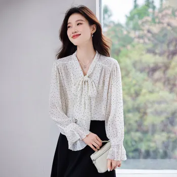 PIERRE CARDIN Shirt Women's White With Black Spots