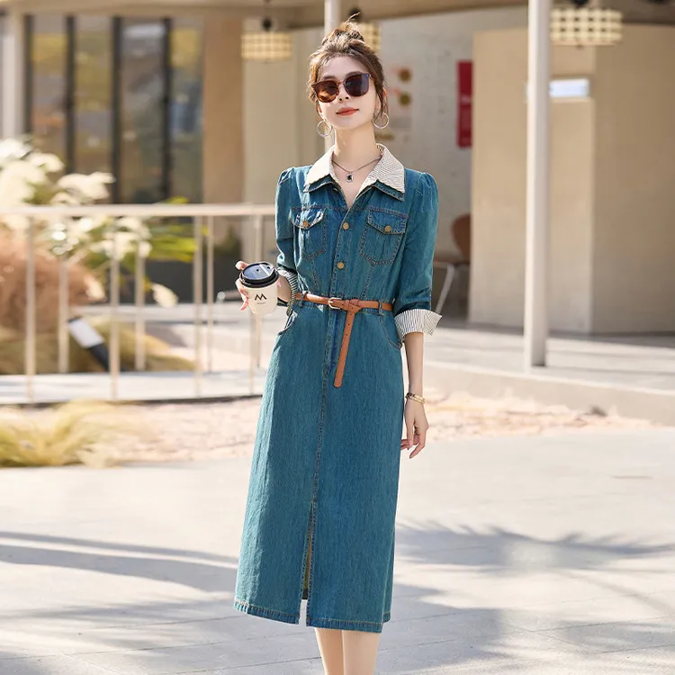 PIERRE CARDIN Long Sleeved Dresses Women's Denim-6
