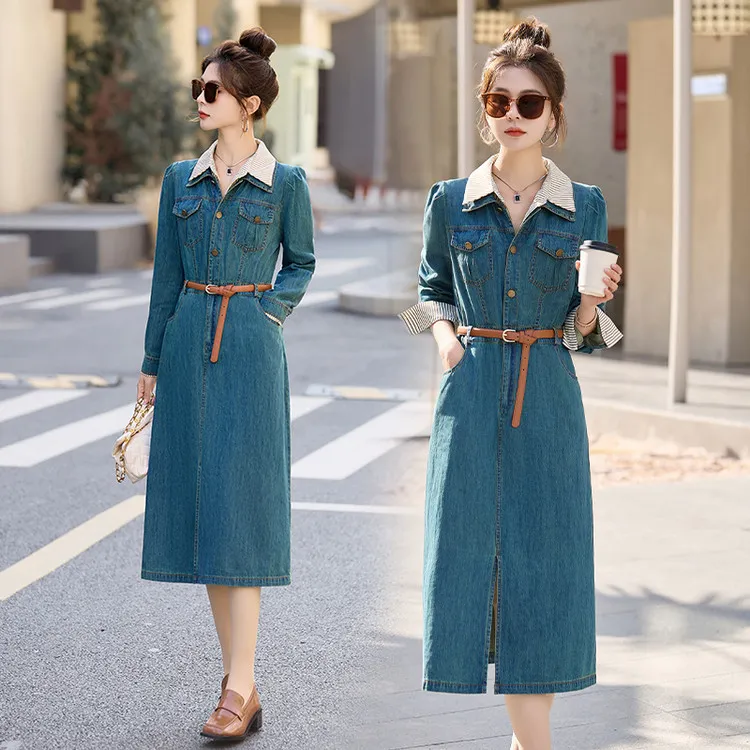 PIERRE CARDIN Long Sleeved Dresses Women's Denim-3