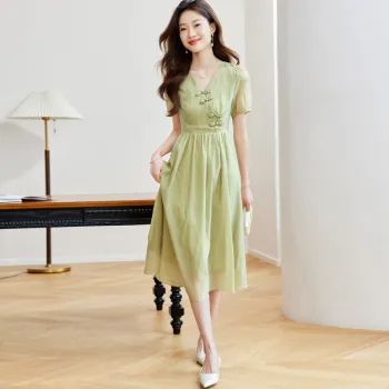 PIERRE CARDIN Short Sleeved Dress Women's Mustard Green