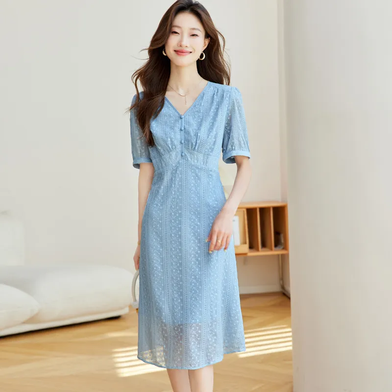 PIERRE CARDIN Short Sleeved Dress Women's Dusty Blue-3