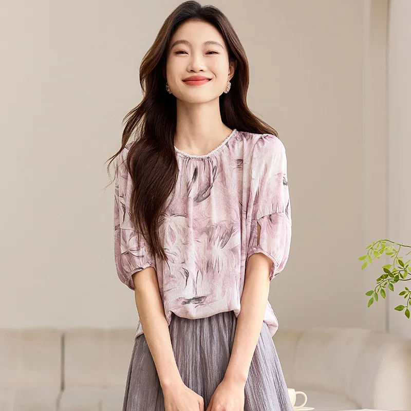 PIERRE CARDIN Puff Sleeve T Shirt Women's Purple-4