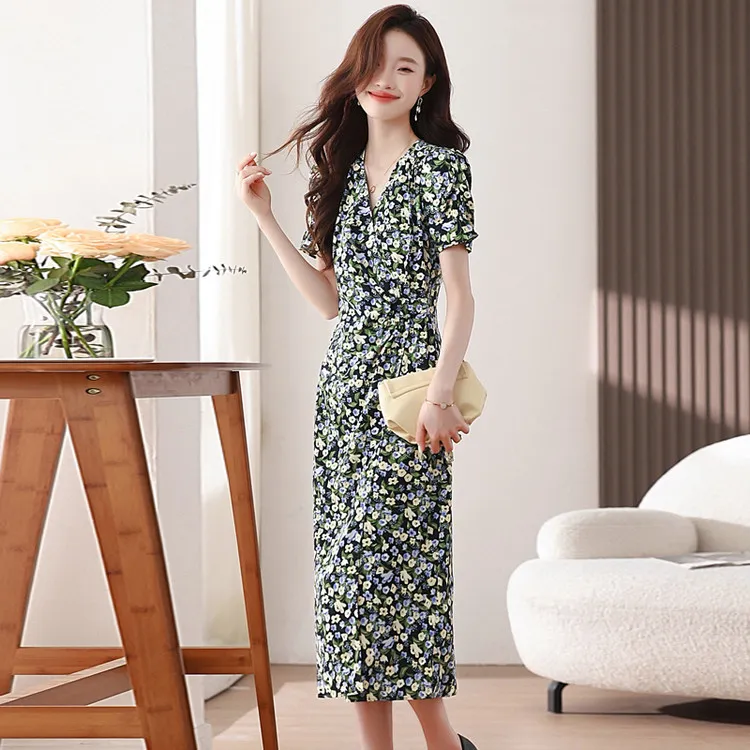 PIERRE CARDIN Short Sleeved Dresses Women's Multicolor Flower Pattern-4