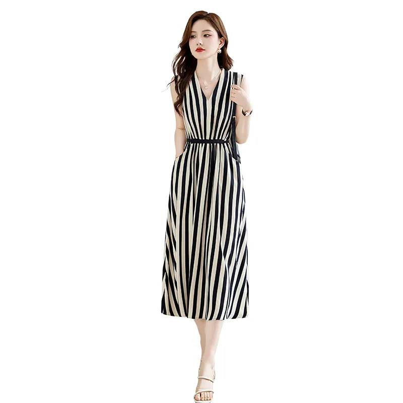 PIERRE CARDIN Sleeveless Dress Women's Black White Stripes-2