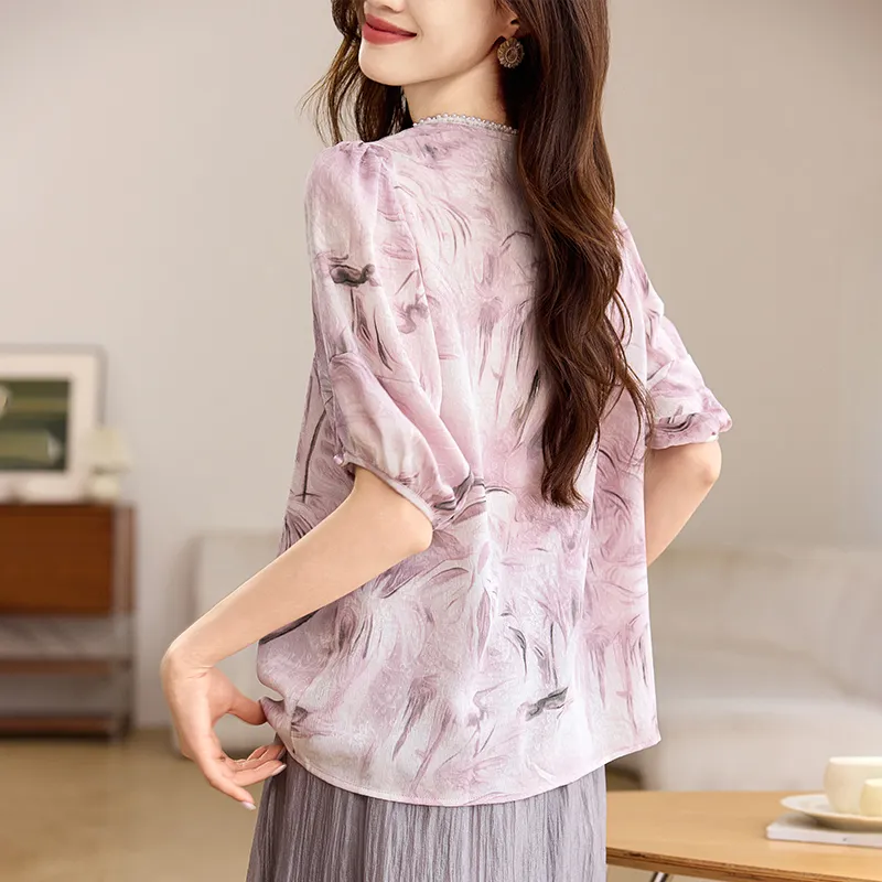 PIERRE CARDIN Puff Sleeve T Shirt Women's Purple-1