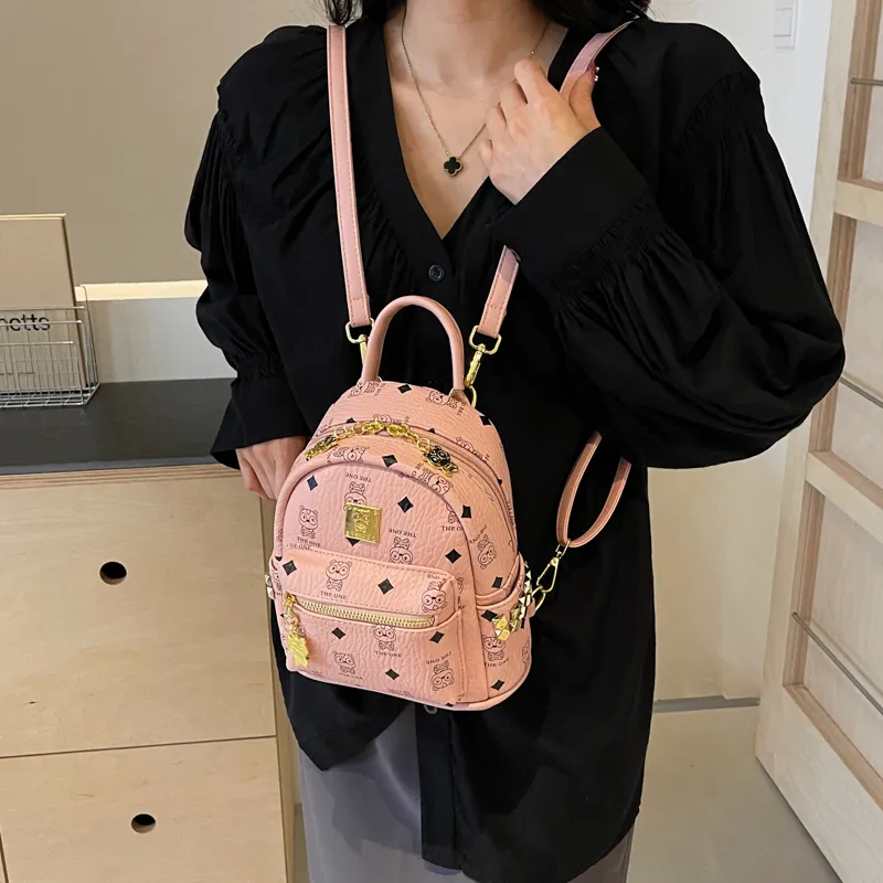 BAODIDAISHU Pu Backpack Women's White/Pink/Brown-33